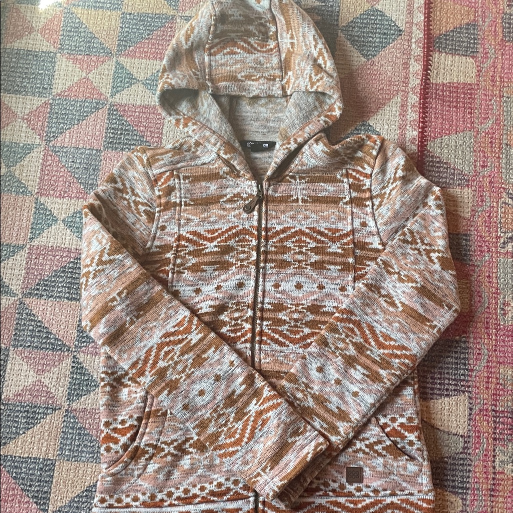 Womens Hooded Zip Jacket In Rust Cream Pattern